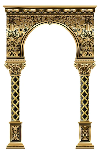 Golden portal de arco clásico de lujo con columnas — Archivo Imágenes Vectoriales