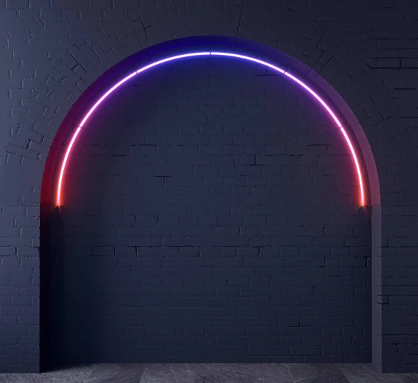 Blue denim old brick arch loft with neon