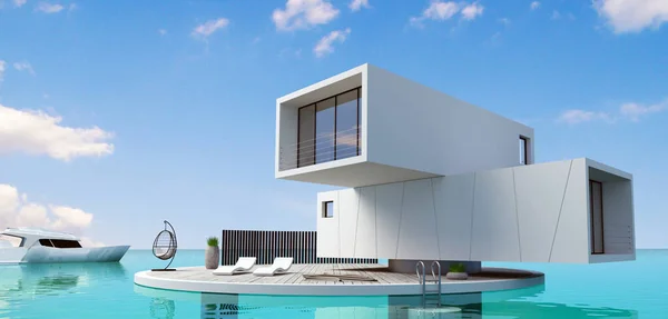 Modern husbåt villa på öppet hav — Stockfoto