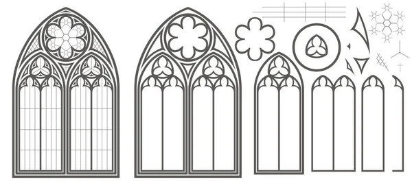 Средневековый векторный набор витражей из готического стекла — стоковый вектор
