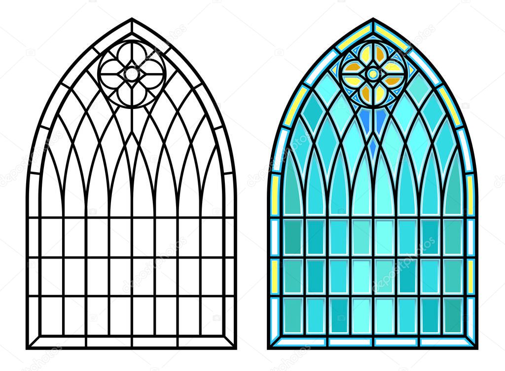Medieval Gothic stained glass window vector set