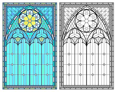 Ortaçağ Gotik vitray pencere vektörü seti
