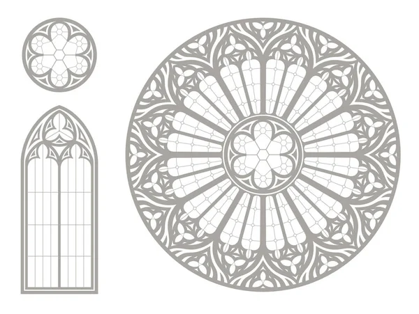 Vidrieras góticas medievales textura de ventana redonda — Vector de stock