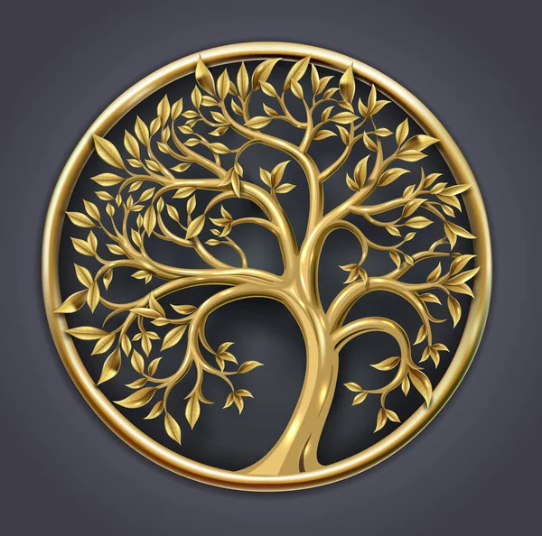 Goldene dekorative Fee Baum rund Logo Emblem — Stockvektor