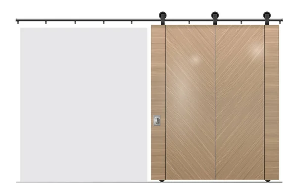 Large wooden sliding door partition in loft style — стоковый вектор