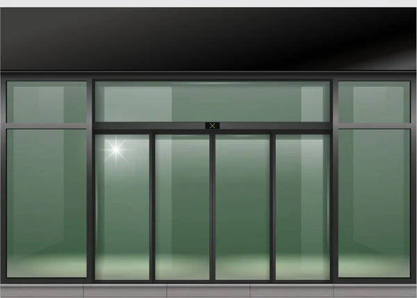 Sliding glass automatic black doors front facade — Stockvector