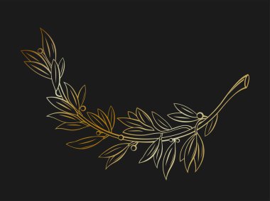 Vektör grafikleri. Altın defne dalı kazanan çelengin bir parçasıdır. Klasik gerçekçi şablon