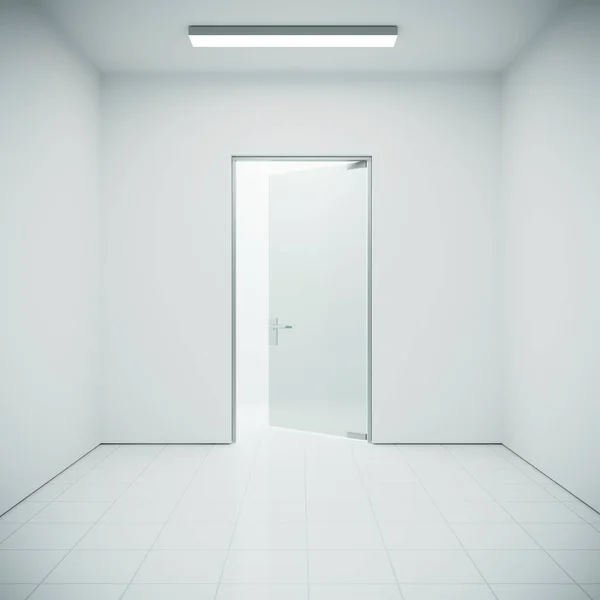3d illustration. White empty room and doors in the corridor