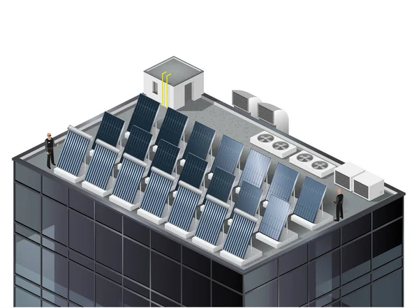 Paneles Solares Techo Diferentes Paneles Solares Modernos Para Edificios Vector — Vector de stock
