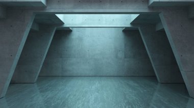 3 boyutlu illüstrasyon. Arka plan duvar kağıdı beton labirent konsepti. İç zıpzıp ya da tünel. Endüstriyel yapı, metro veya gizli laboratuvar.