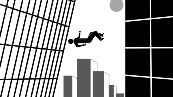 Fallande Man Från Skyskrapa Symboliserar Finansiell Kollaps Och Konkurs — Stockfoto