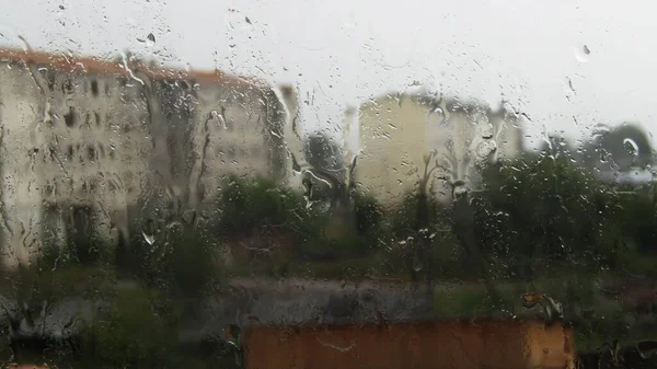 Krople Deszczu Oknie Pochmurna Pogoda — Zdjęcie stockowe