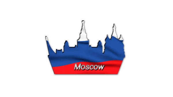 Zarysy Moskwy Ozdobione Flagą Rosji Jej Nazwa Jest Napisana Konturze — Zdjęcie stockowe