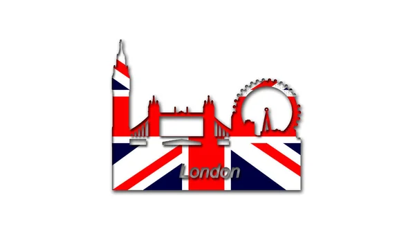 Zarysy Londynu Ozdobione Flagą Wielkiej Brytanii Jego Nazwa Jest Napisana — Zdjęcie stockowe
