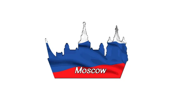 Zarys Miasta Moskwa Ozdobiony Flagą Rosji Miejscowe Najbardziej Znane Zabytki — Zdjęcie stockowe