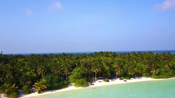 Dron Létání Nad Tyrkysovým Oceánem Vody Ostrova Palmami Maledivách Indický — Stock video