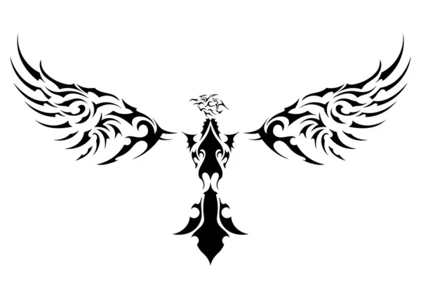 Phoenix Rise Flapping Wings Abstract Ethnic Tattoo Symbol — Stockvektor