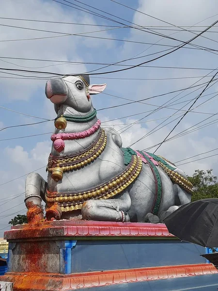 Lange Statue Des Hindu Gottheitsfürsten Nandi — Stockfoto