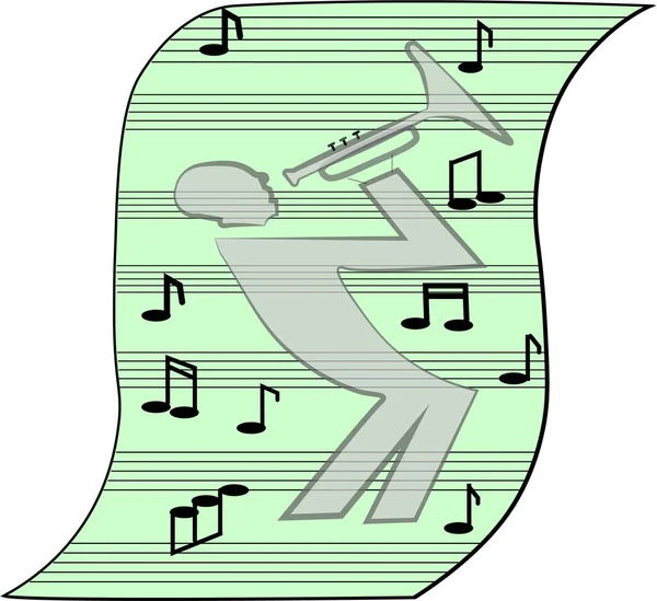 Web.Müzik notalarının vektör illüstrasyonu. Bir müzisyenin silueti.