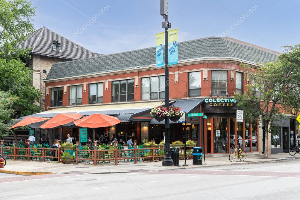 CHICAGO, IL, USA - JULY 13, 2021: Colectivo Coffee is a small coffee company with locations in Illinois and Wisconsin. The company was created in 1993 while now also offering tea and craft beers.