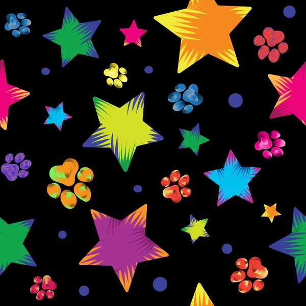 Pata animal colorido imprimir trilhas e estrelas — Vetor de Stock