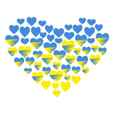 Silhouette of heart with a small blue and yellow hearts.