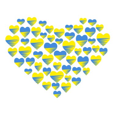 Silhouette of heart with a small hearts. Blue and yellow colors. Ukrainian symbolic