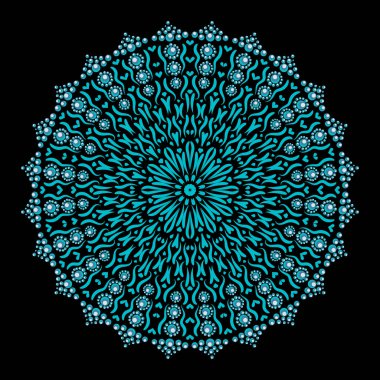 Mandala. Siyah arkaplanda renkli vektör illüstrasyonu.