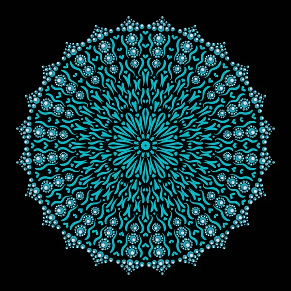 Mandala. Siyah arkaplanda renkli vektör illüstrasyonu.