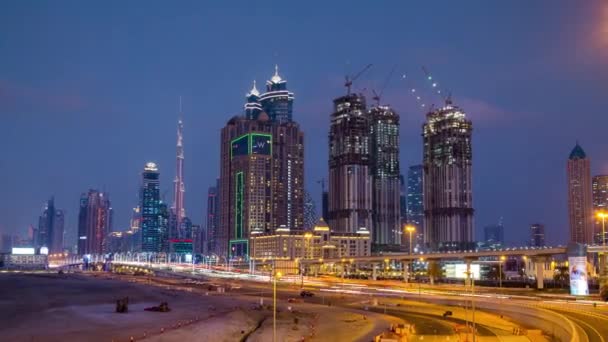 Noční Život Dubaji Slavné Ulici Silniční Dopravu Panorama Time Lapse — Stock video