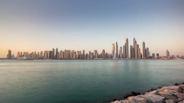 Sunset Famosa Ilha Palma Famoso Dubai Marina Bay Panorama Timelapse — Vídeo de Stock