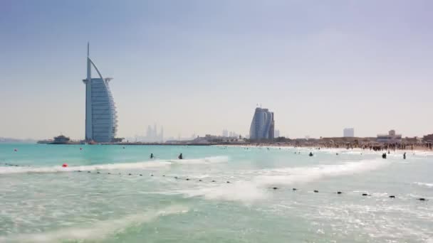 Sonnenuntergang Berühmte Palmeninsel Berühmten Dubai Marina Bay Panorama Zeitraffer Uae — Stockvideo