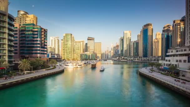 Sunset Berömd Palm Berömd Dubai Marina Bay Panorama Timelapse Uae — Stockvideo