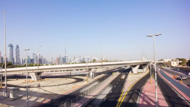 Sunset Sky Dubai Marina Shejk Zayed Trafik Väg Panorama Timelapse — Stockvideo