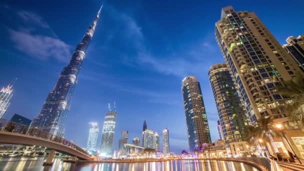 Dubaj Miasto Słynny Marina Noc Światło Zatoka Panorama Timelapse Uae — Wideo stockowe