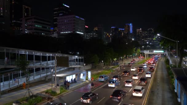 Jakarta Indonézia Circa 2020 Jakarta Város Éjszaka Megvilágított Híres Forgalmas — Stock videók