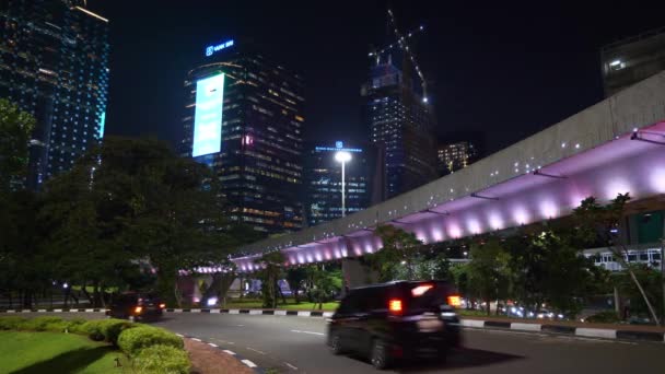 Jakarta Indonesia Circa 2020 Jakarta City Night Time Illuminated Famous — 图库视频影像