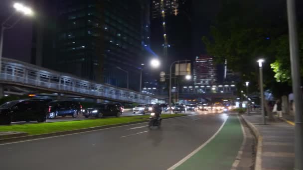Jakarta Indonesia Circa 2020 Jakarta Stad Nattetid Upplyst Berömda Trafikgata — Stockvideo