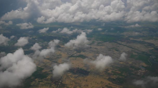 Nyári Nap Repülés Jakarta Felhők Repülőgép Ablakszárny Pov Panoráma — Stock videók