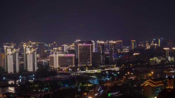 Noc Oświetlone Sanya Ruchu Ulicznego Most Panorama Hainan Wyspa Chiny — Wideo stockowe