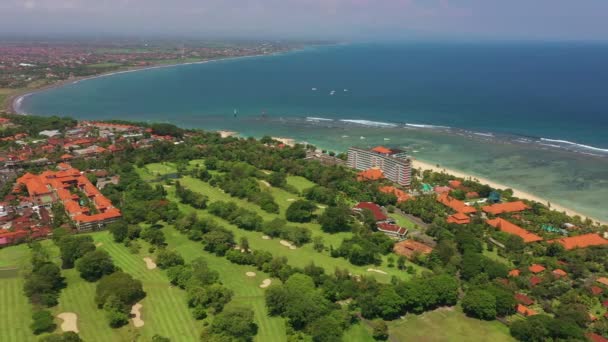Sunny Day Bali Island Famous Golf Course Aerial Topdown Panorama Stock Video