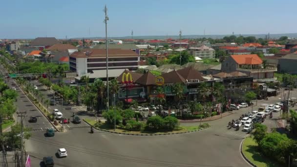 Sunny Day Bali Island Flight Town Traffic Street Crossroad Aerial — Stock Video
