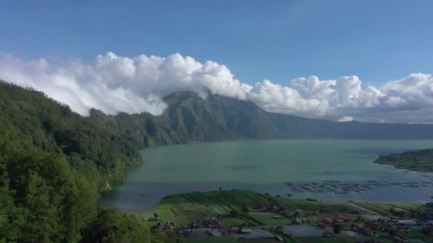 Giornata Sole Isola Bali Famoso Cratere Vulcanico Lago Zona Aerea — Video Stock