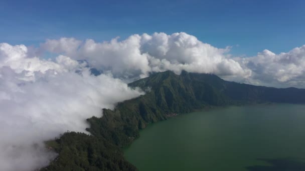 Giornata Sole Isola Bali Famoso Cratere Vulcanico Lago Zona Aerea — Video Stock