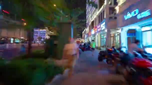 Nacht Tijd Sanya Stad Centrale Straat Wandelen Panorama Timelapse Hainan — Stockvideo