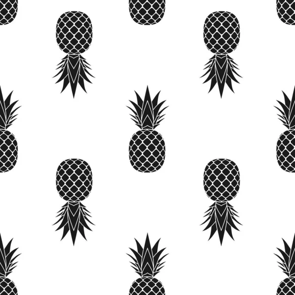 Bezešvý Ananasový Vzor Černá Textura Tropického Ovoce Bílém Pozadí Potisk — Stockový vektor