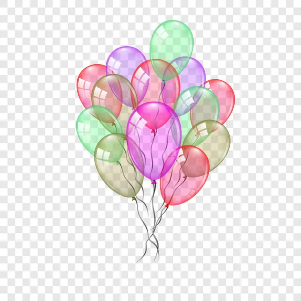 Conjunto Manojos Globos Aislado Sobre Fondo Blanco Transparente Color Brillante — Vector de stock