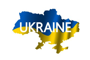 Ukrayna haritası 3 boyutlu, izole edilmiş beyaz arkaplan. Tekstil ve kumaş için tişört izi tasarımı. Baskı grafikleri. Savaşı durdurmak için mesaj. Barış, özgürlük, bağımsızlık kavramı. Vektör illüstrasyonu