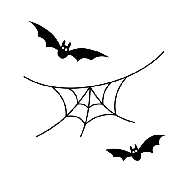 Fondo Telaraña Espeluznante Telaraña Negra Murciélago Aislado Blanco Halloween Decoración — Vector de stock