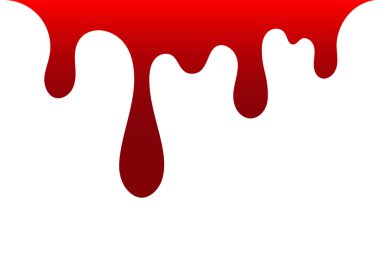 Kan damlayan çizgi film. Cadılar Bayramı kan lekesi izole edilmiş beyaz arka plan. Leke lekesi. Korku damlası akışı. Kırmızı mürekkep. Blot dokusu. Renkli sıçrama. Akış kanaması. Akan sıvı. Vektör illüstrasyonu